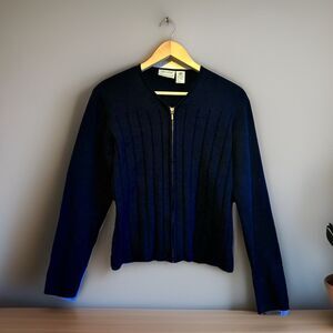 Preview Intl Blue Y2K Merino Wool Zip Cardigan Ribbed Sweater Women L